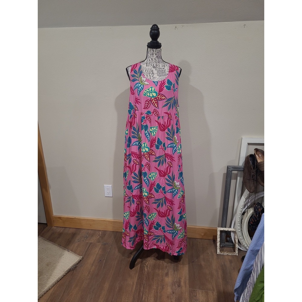 NWT Suzanne Betro Boho Tropical Floral Maxi Dress Women SZ 1X pockets flowy vaca
